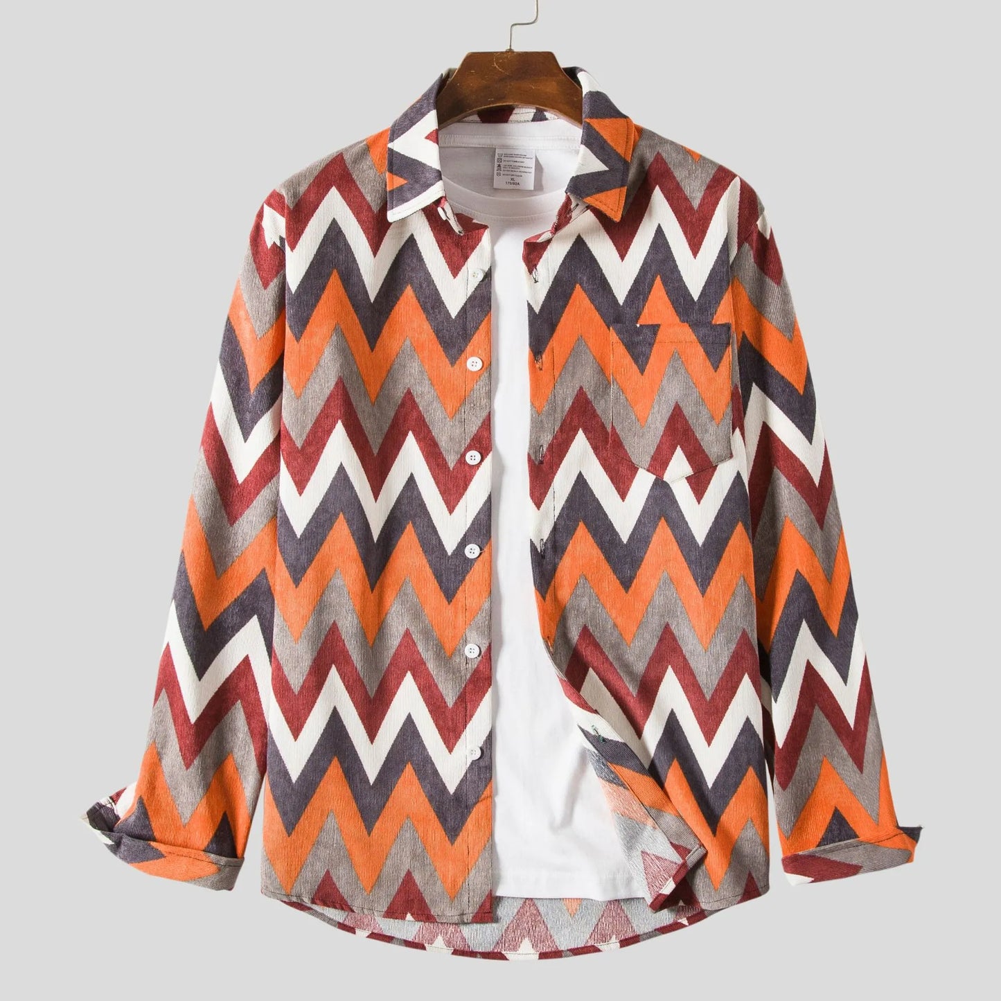 Men's Plus Size Geometric Chevron Pattern Long Sleeve Casual Shirt