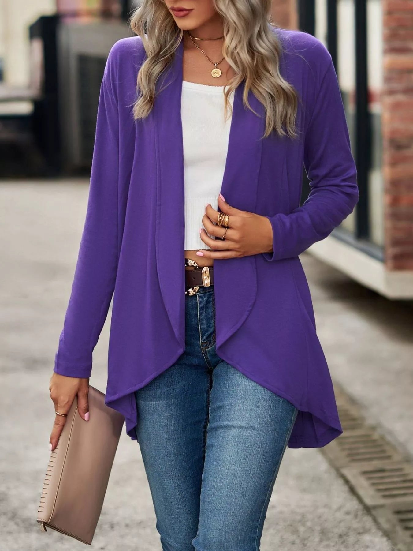 Open-Front Dropped Shoulder Cardigan