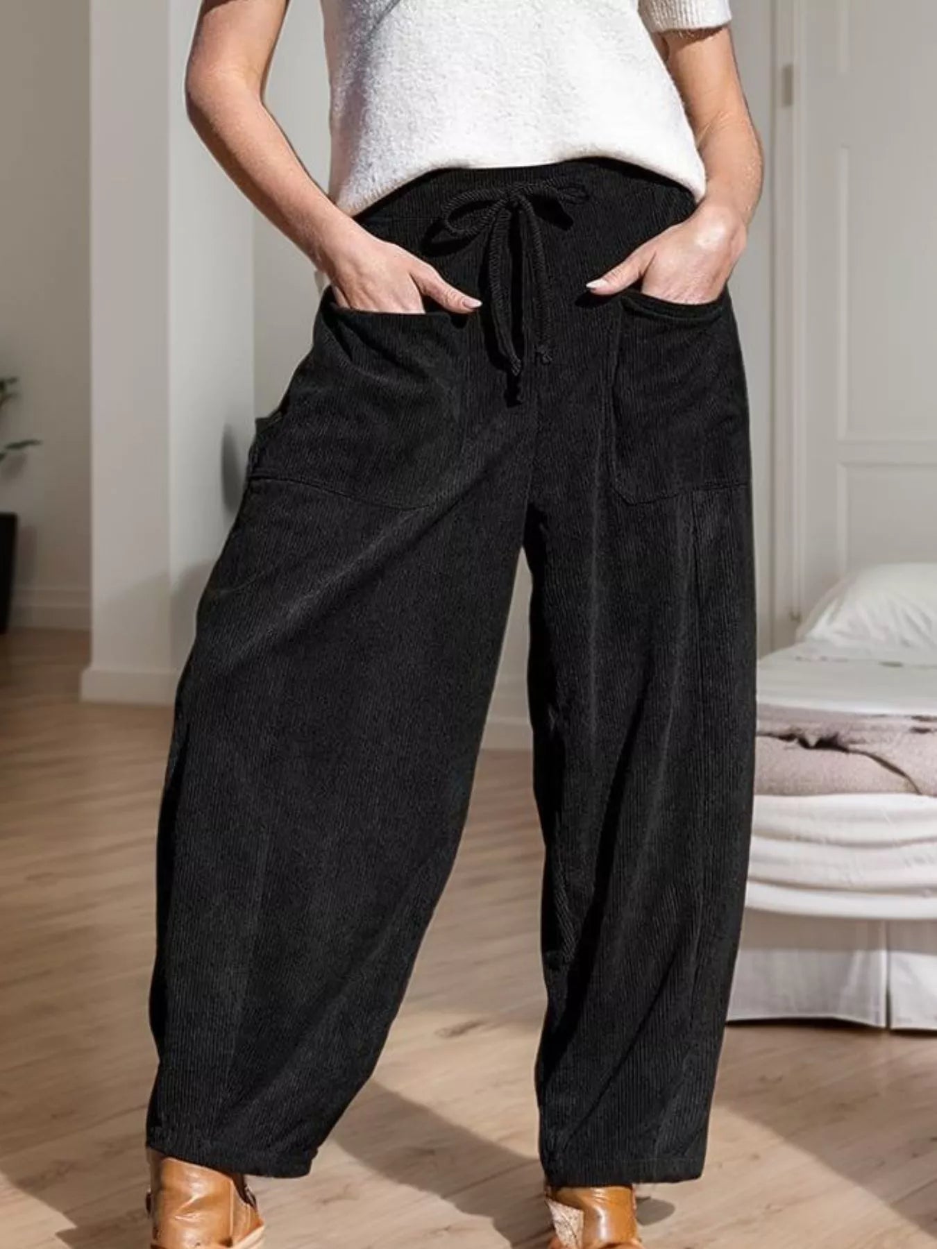 Casual Corduroy Wide Leg Pants with Pockets