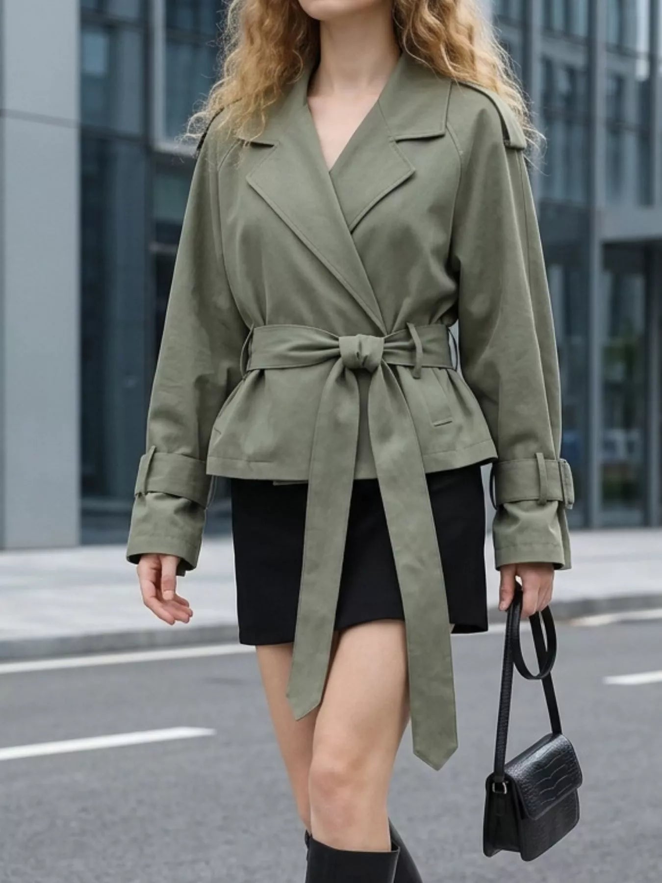Lapel Collar Belted Cropped Trench