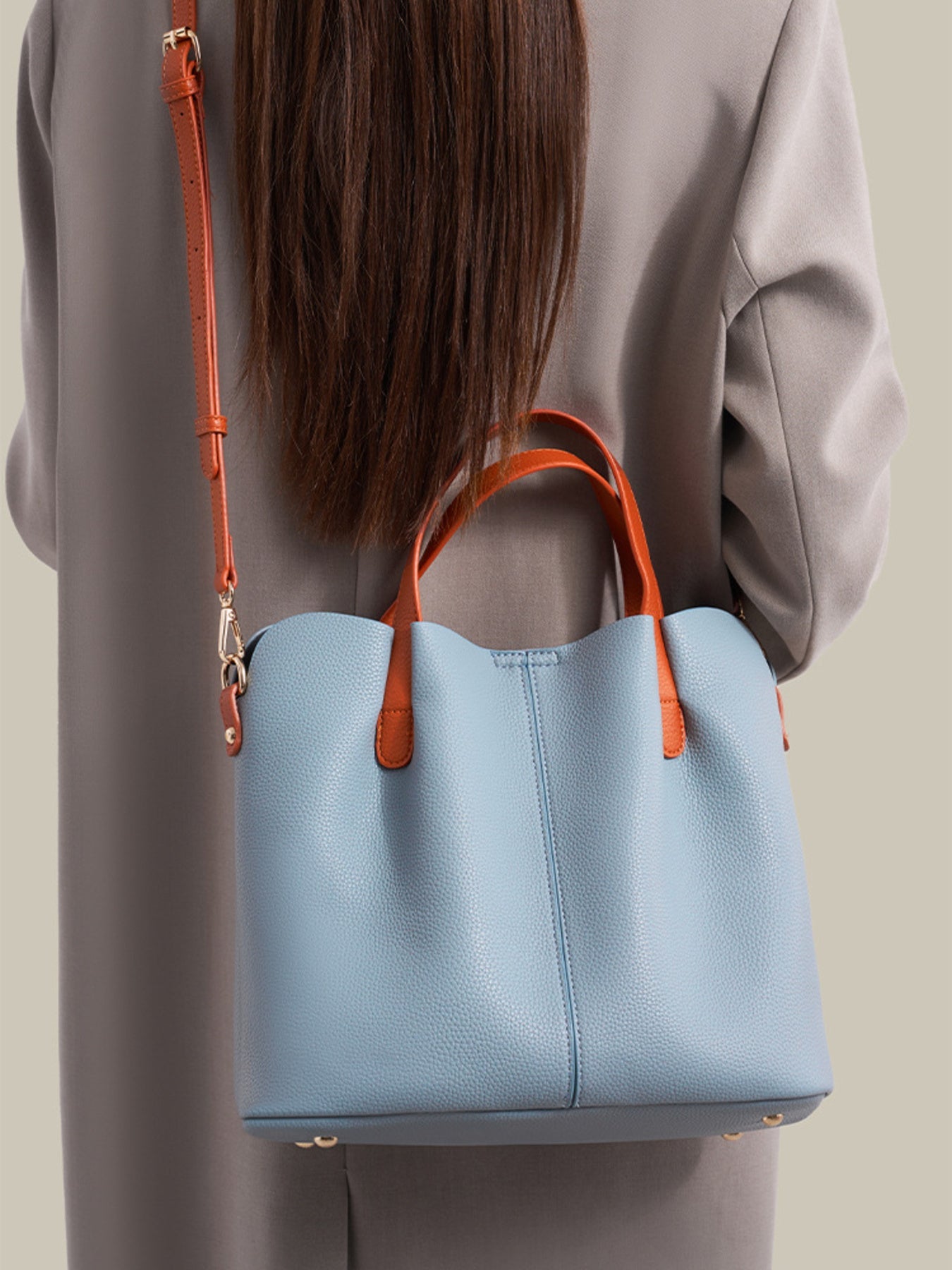 Leather Contrast Handle Handbag