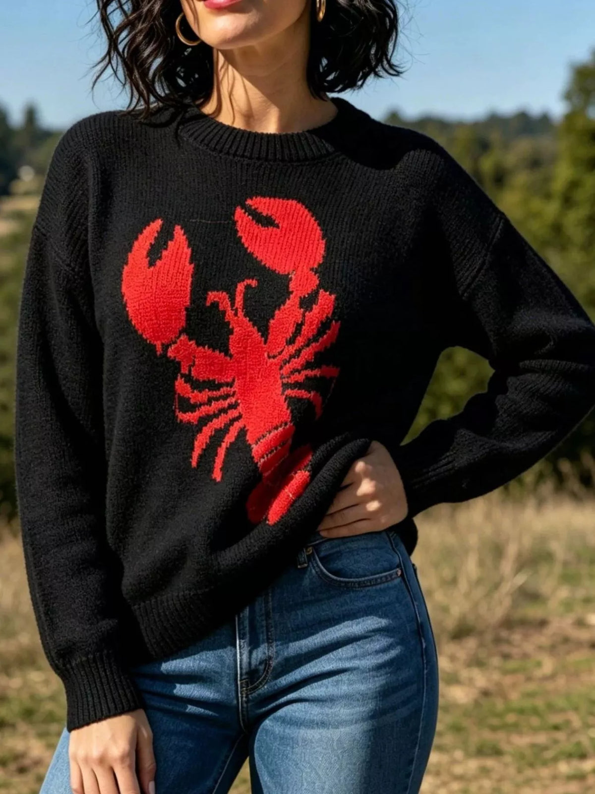 Lobster Graphic Crew Neck Sweater