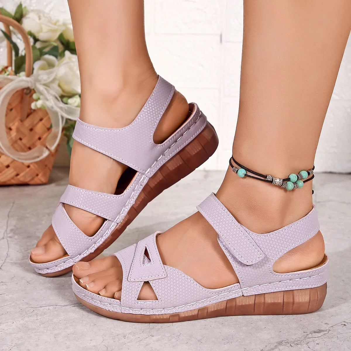 Cutout Wedge Sandals with Ankle Strap