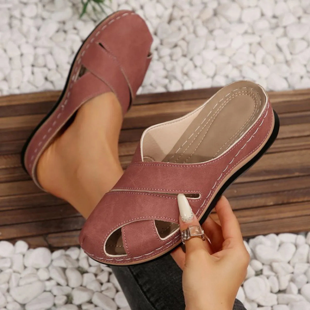 Round Toe Wedge Sandals
