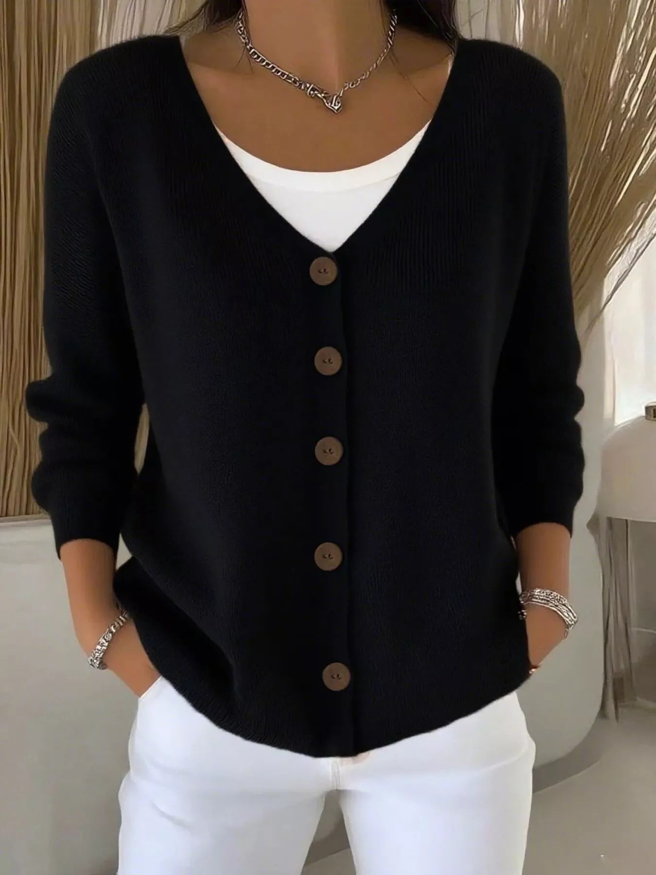 Full Size Button-Front V-Neck Cardigan Plus Size