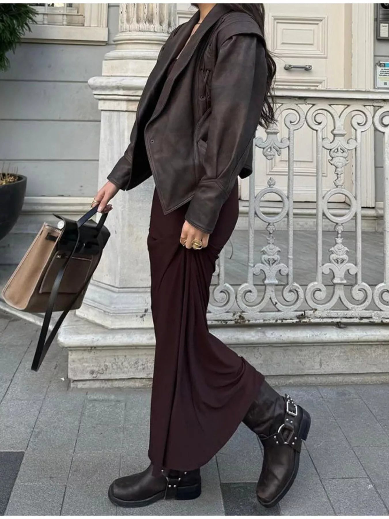 Belted Leather Jacket with Shawl Collar