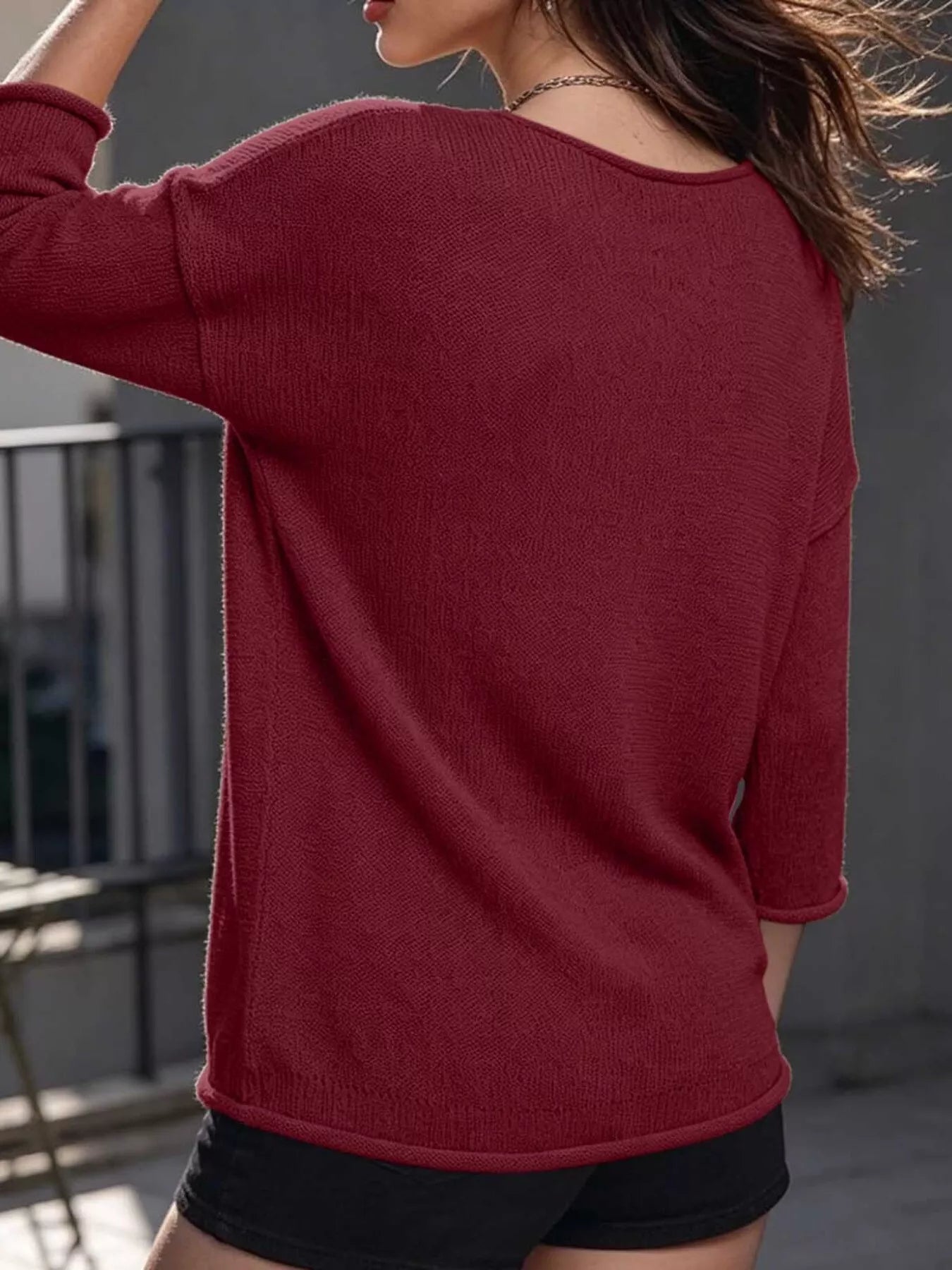 V-Neck Chest Pocket Knit Top