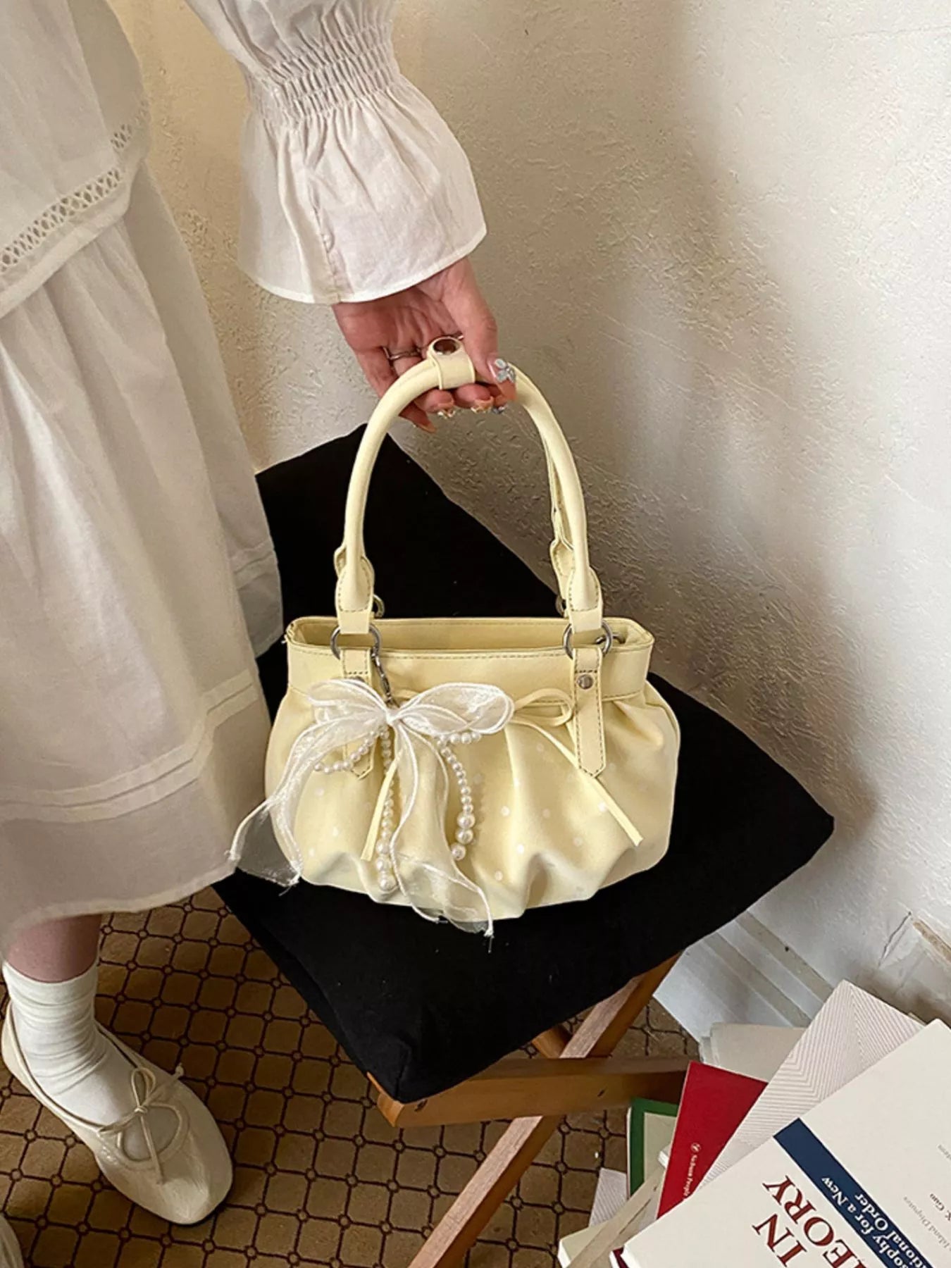 Ruched PU Leather Handbag