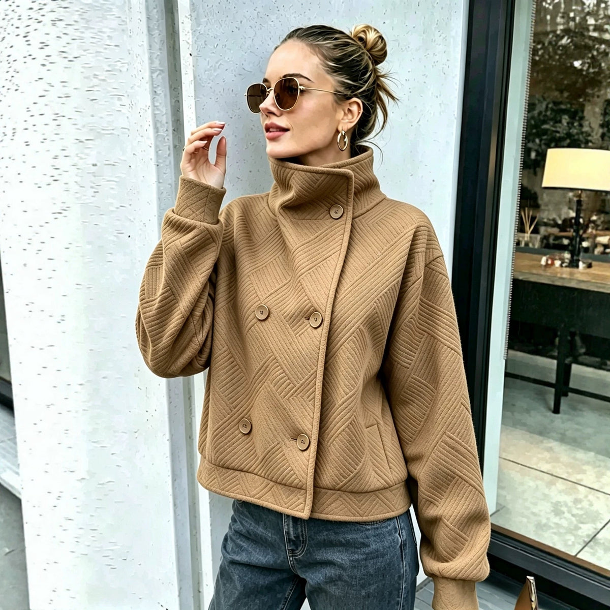 Women's Double-Breasted Turtleneck Lapel Coat
