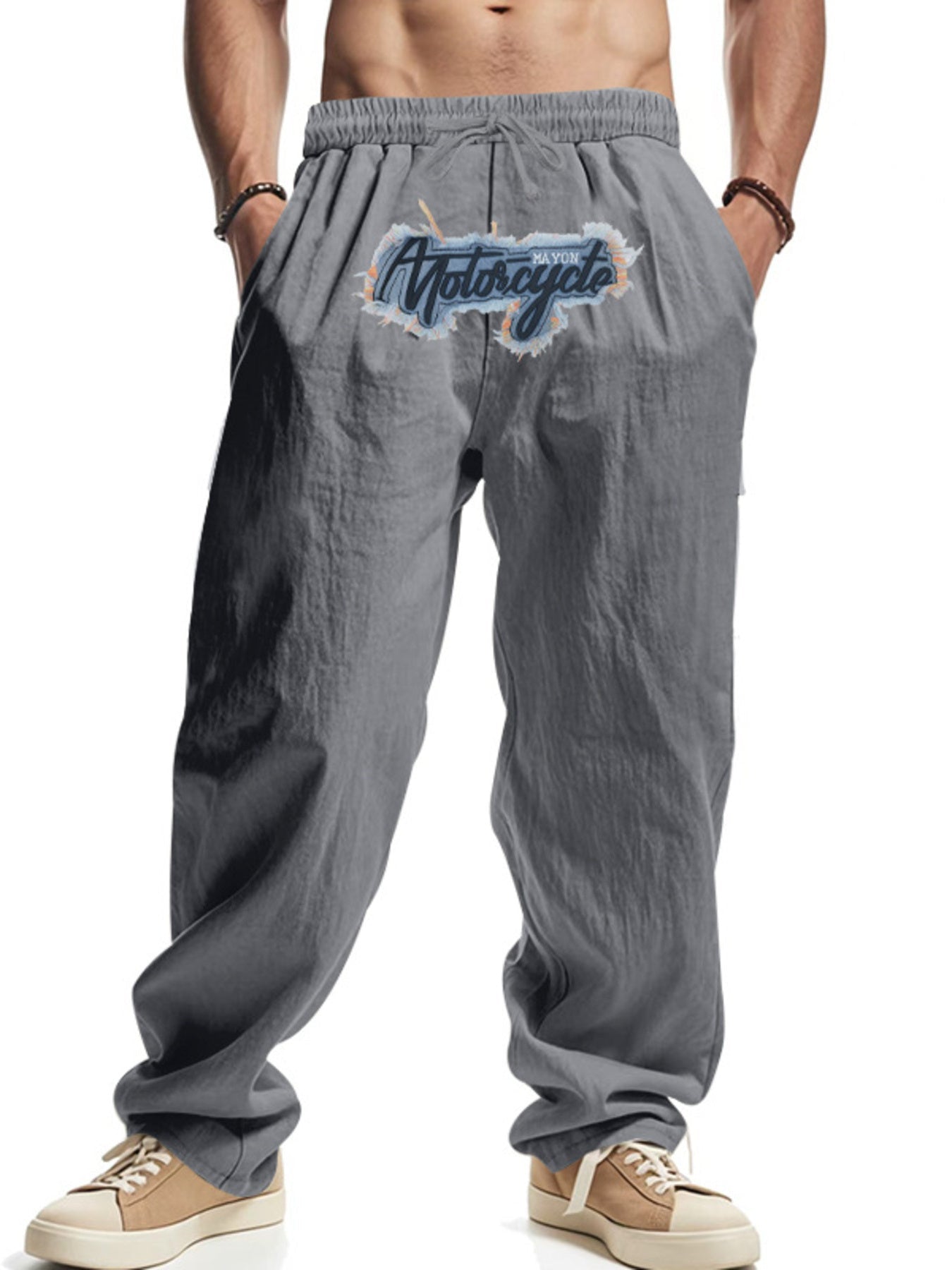 Men's Full Size Drawstring Letter Casual Pants Plus Size