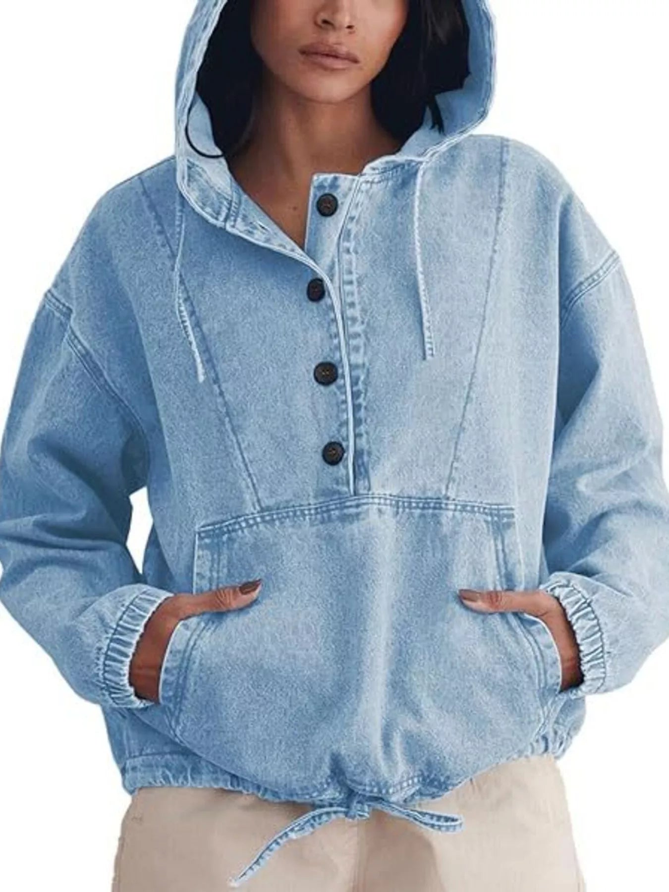 Casual Hooded Kangaroo Pocket Denim Jacket