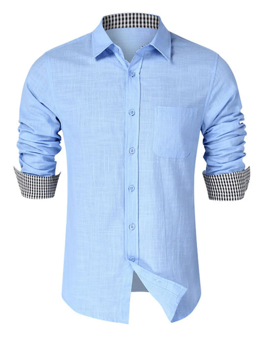 Men's Button-Down Shirt with Gingham Contrast