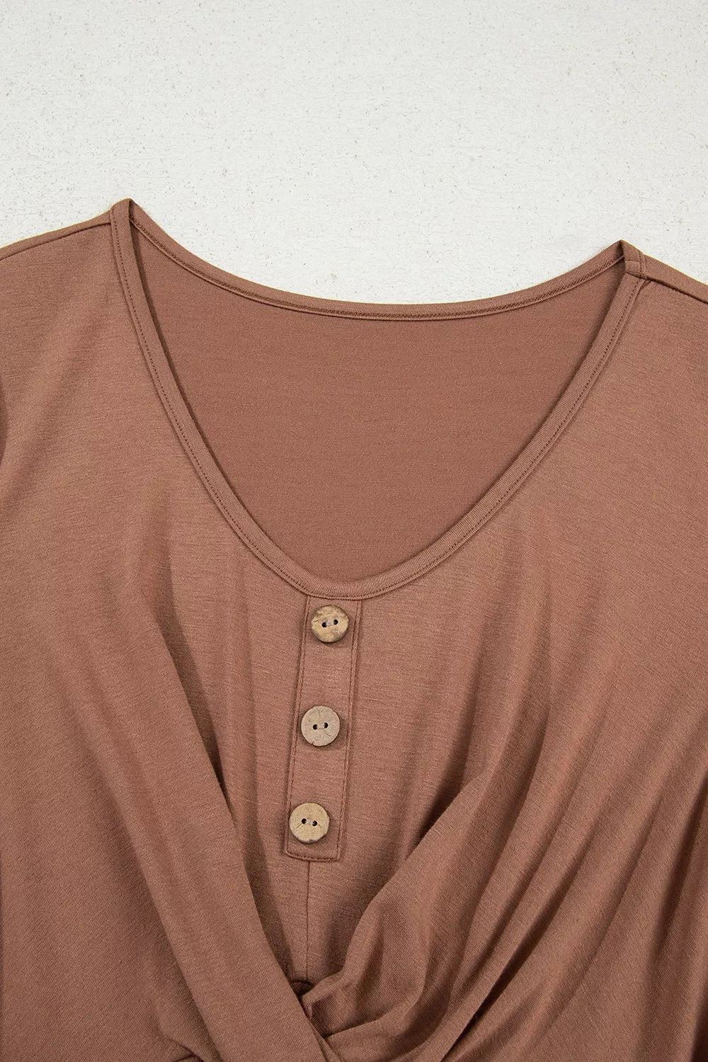 Shirred Cuff Long Sleeve Button Round Neck Mini Dress