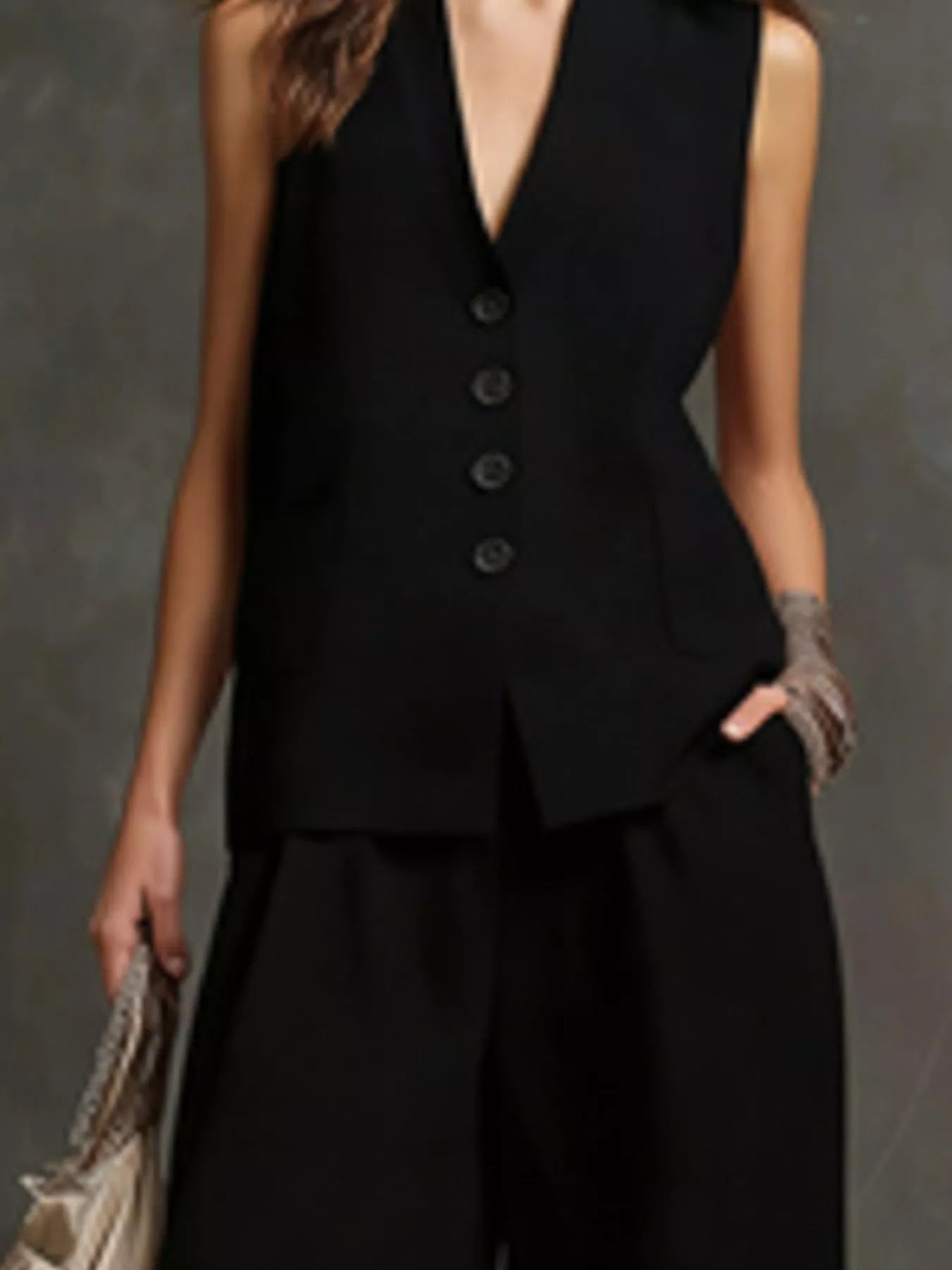 Sleeveless Vest and Wide-Leg Pants Set