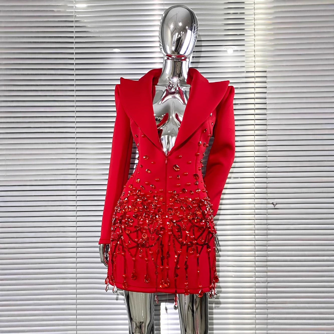 Luxury Rhinestone Sequins Pearl Sexy Low Cut Business Suit And Dress