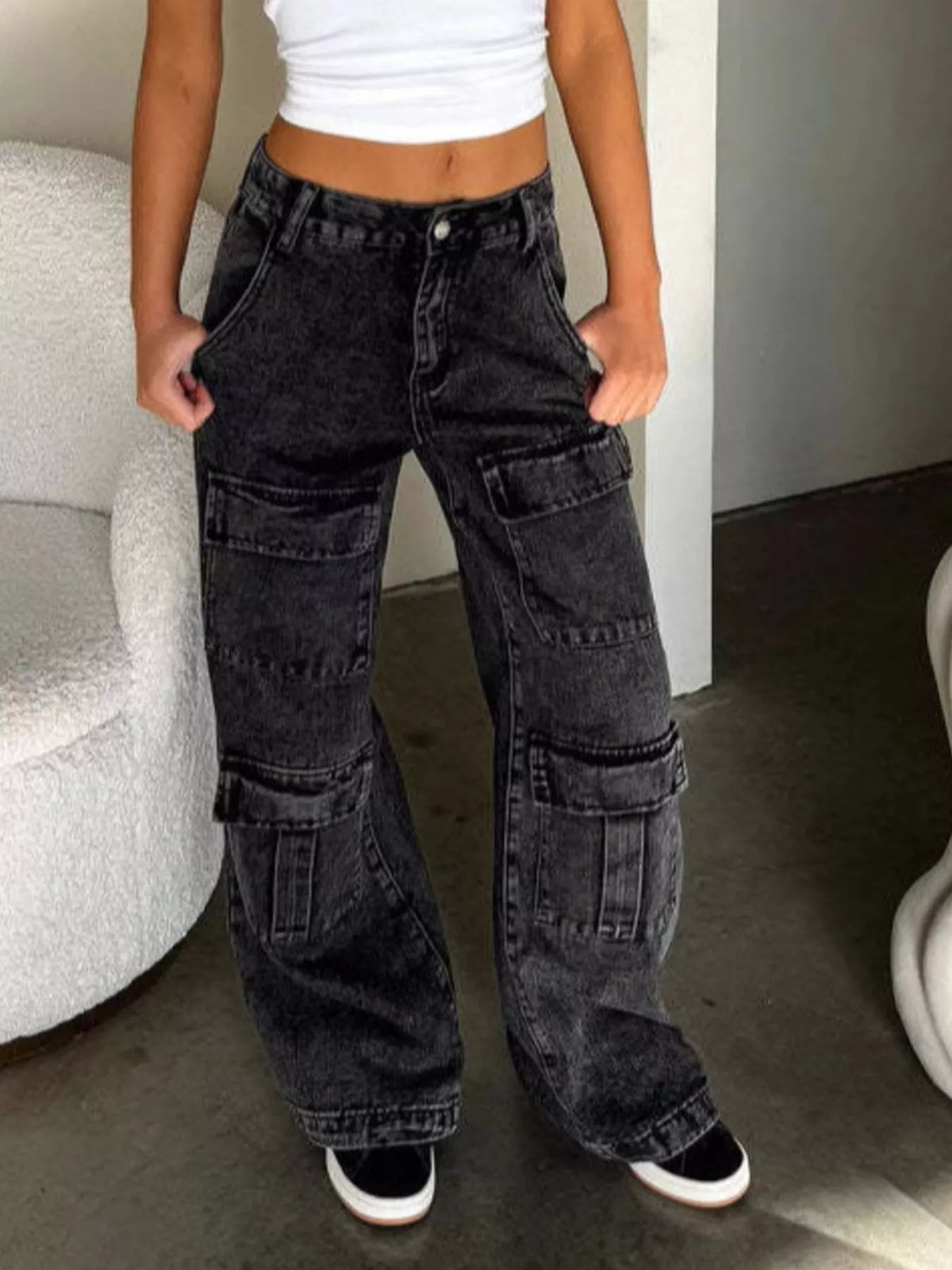 High-Waisted Wide-Leg Cargo Jeans