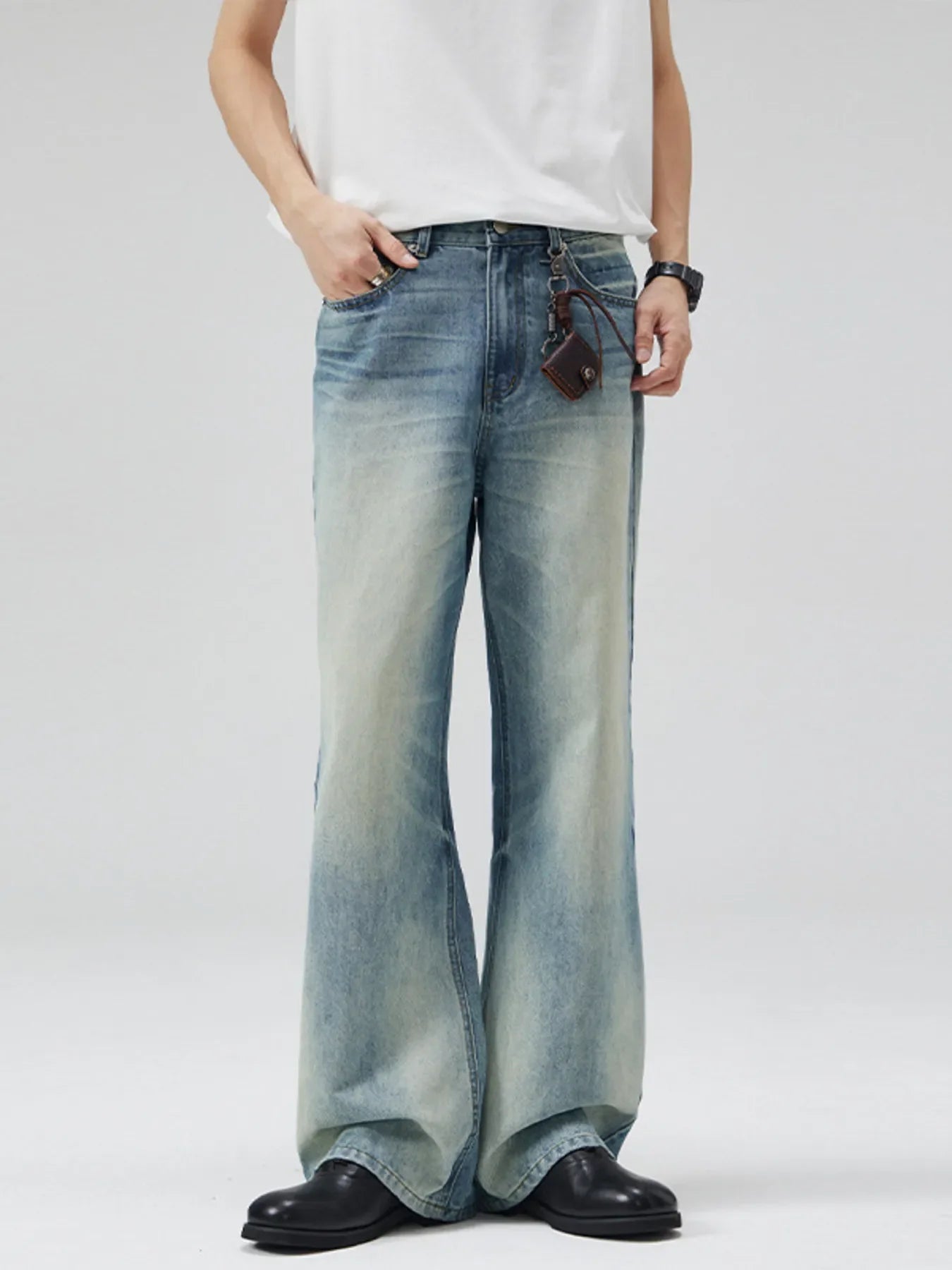 Men's Full Size Vintage Wash Flare Jeans Plus Size