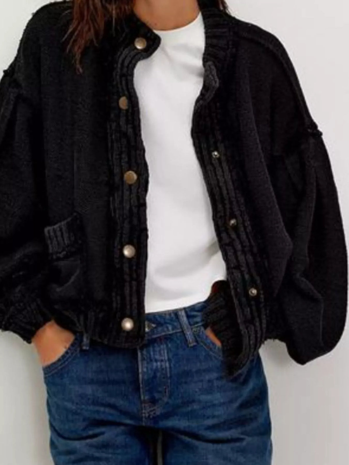 Snap Down Dropped Shoulder Cardigan