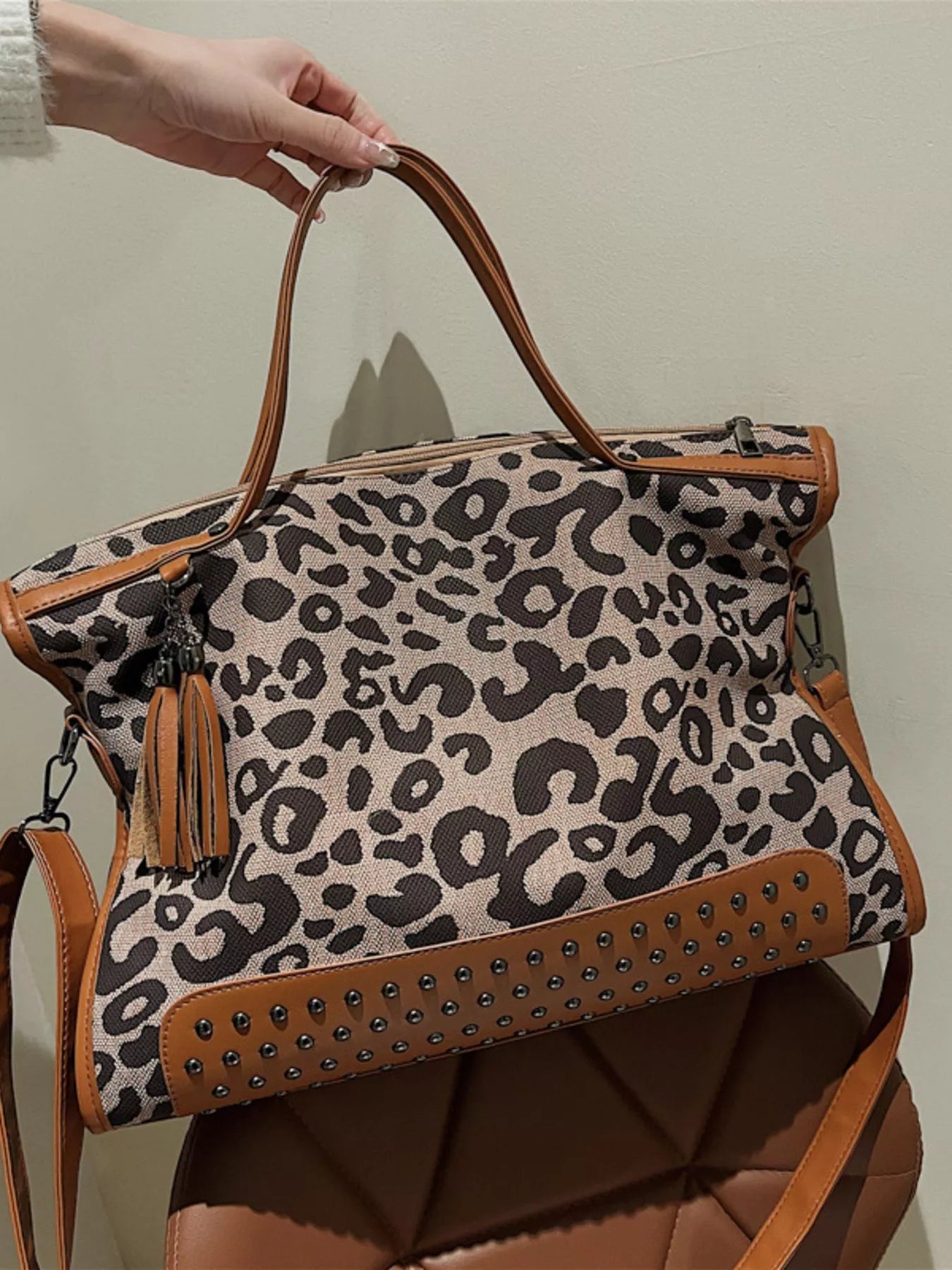 Leopard Studded Tote Bag
