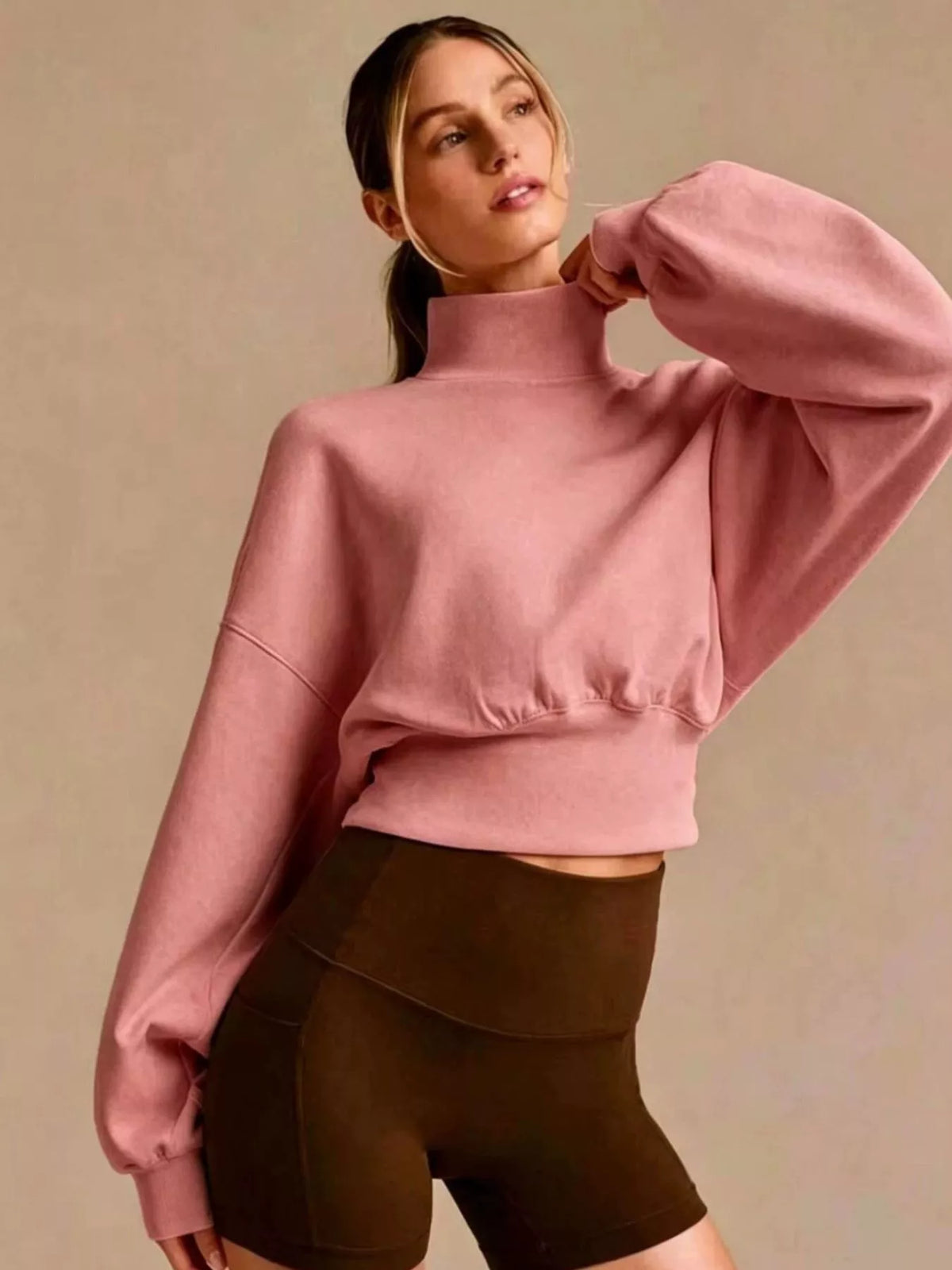 Turtleneck Dropped Shoulder Sweatshirt