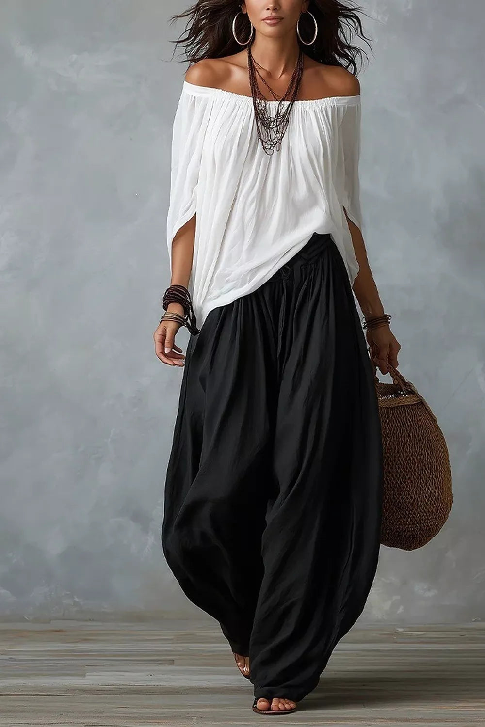 Full Size Off-Shoulder Top and Wide-Leg Pants Set Plus Size