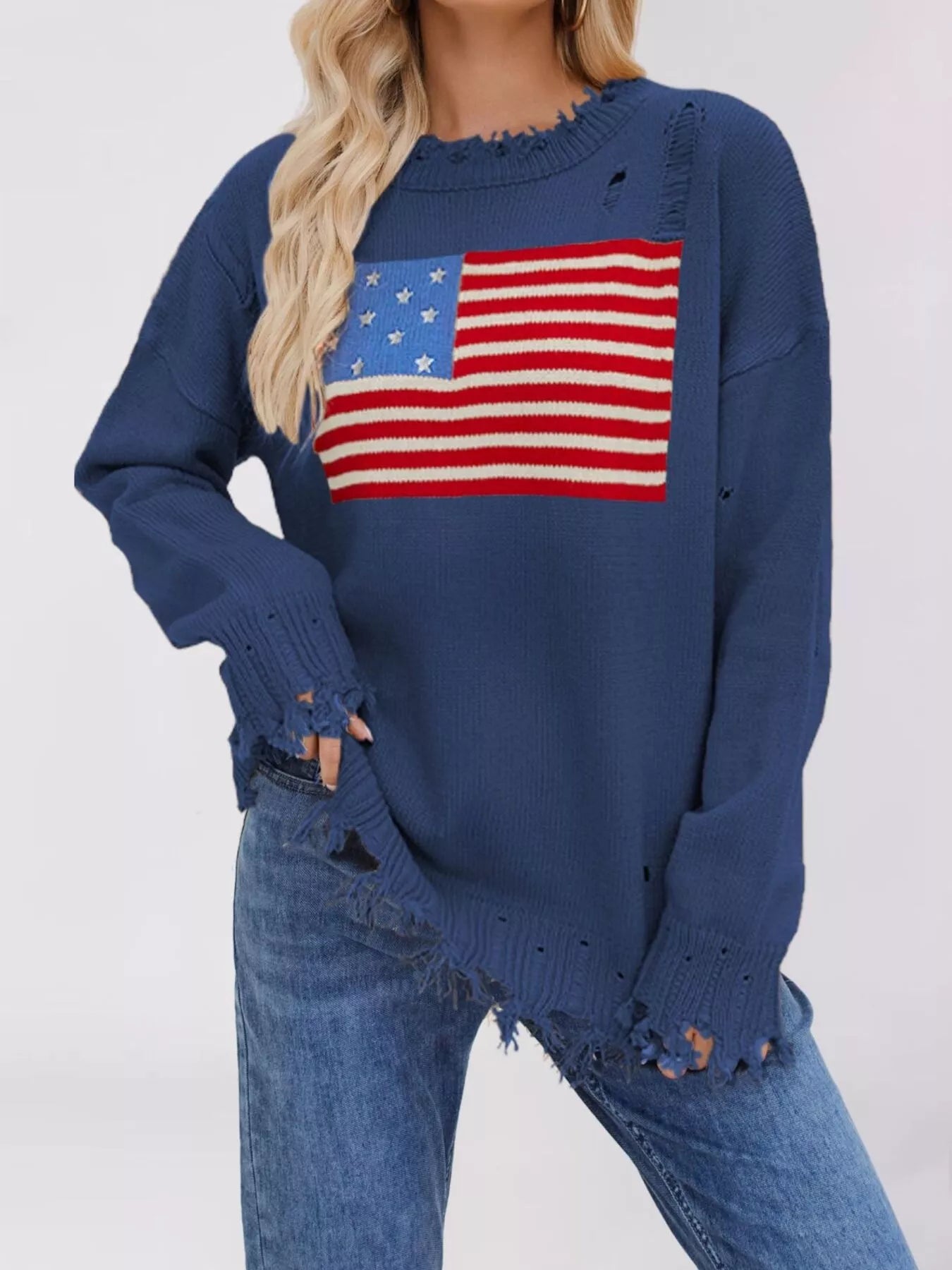 Distressed American Flag Graphic Sweater