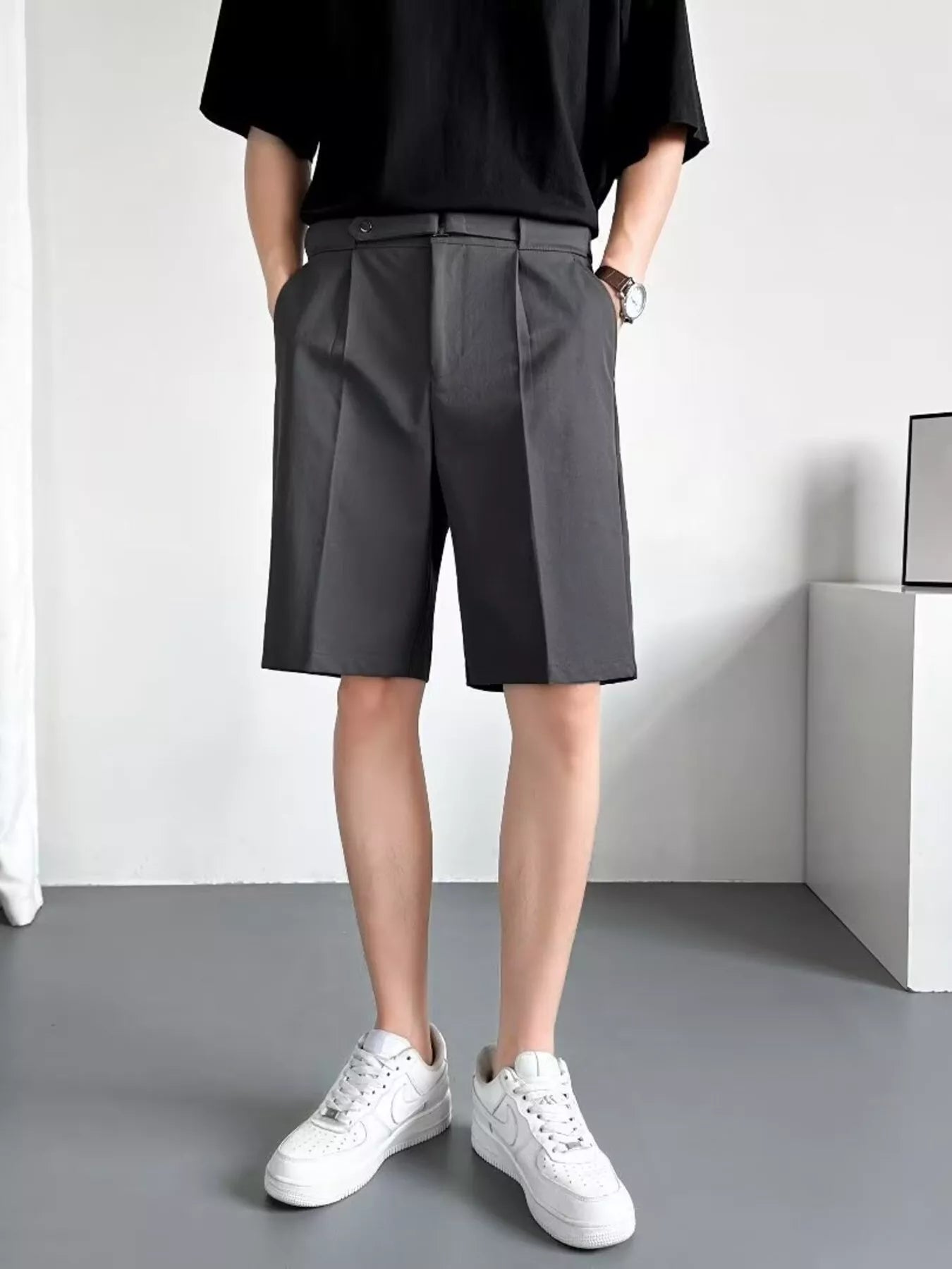 Men's Full Size Pleated Detail Shorts Plus Size