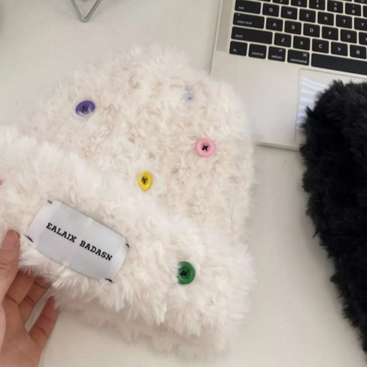 Colorful Buttons Decor Plush Beanie Hat