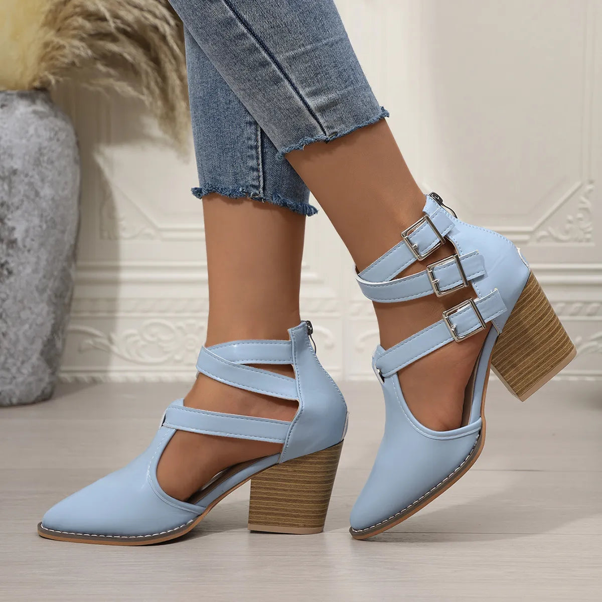 Point Toe Block Heels Sandals