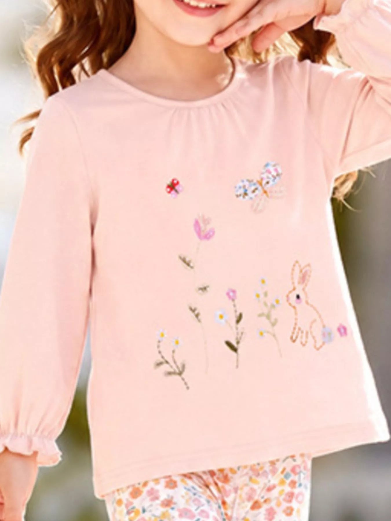 Children‘s Embroidered Long Sleeve Top and Floral Leggings Set