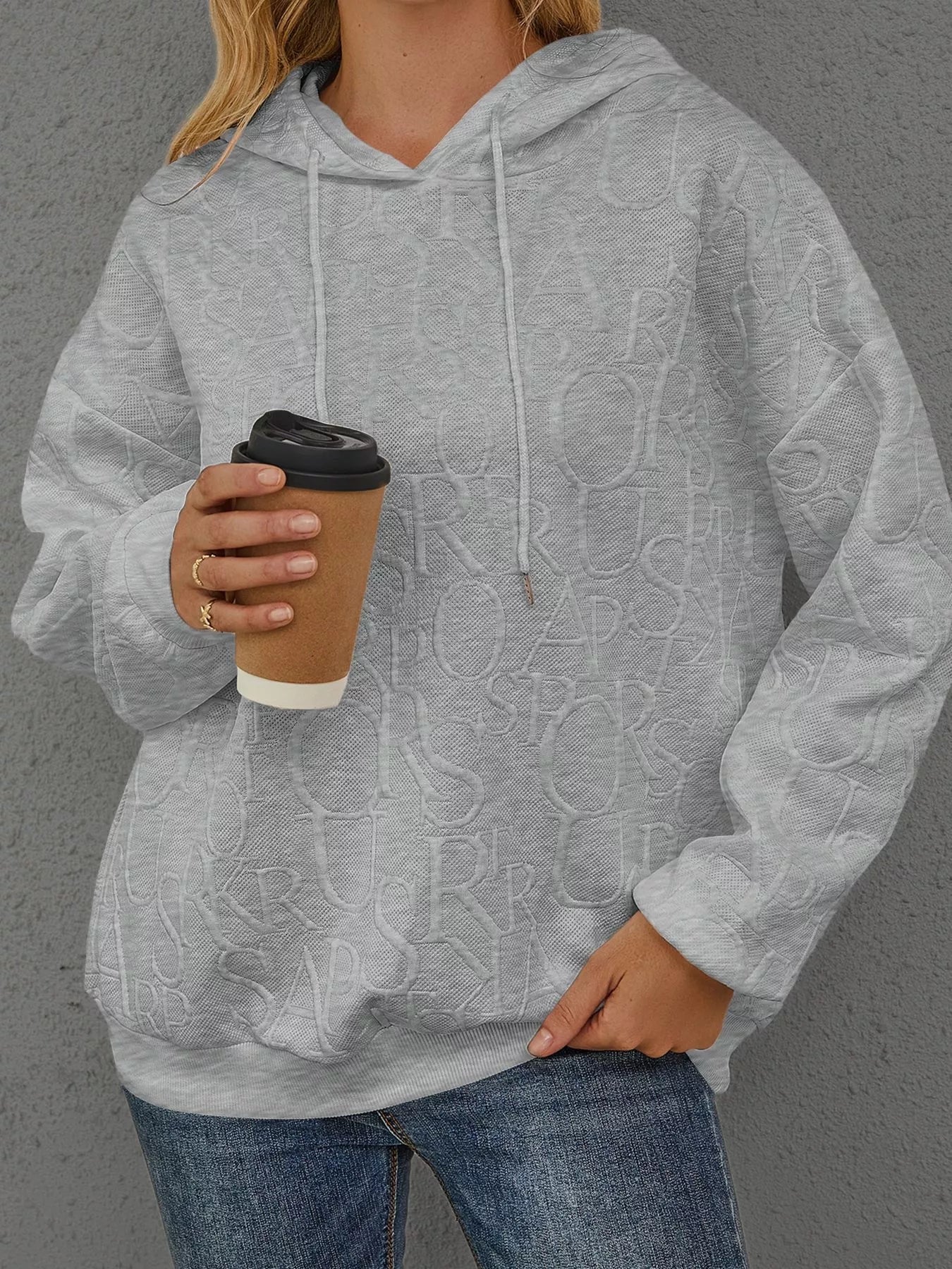 Full Size Embossed Lettering Casual Hoodie Plus Size