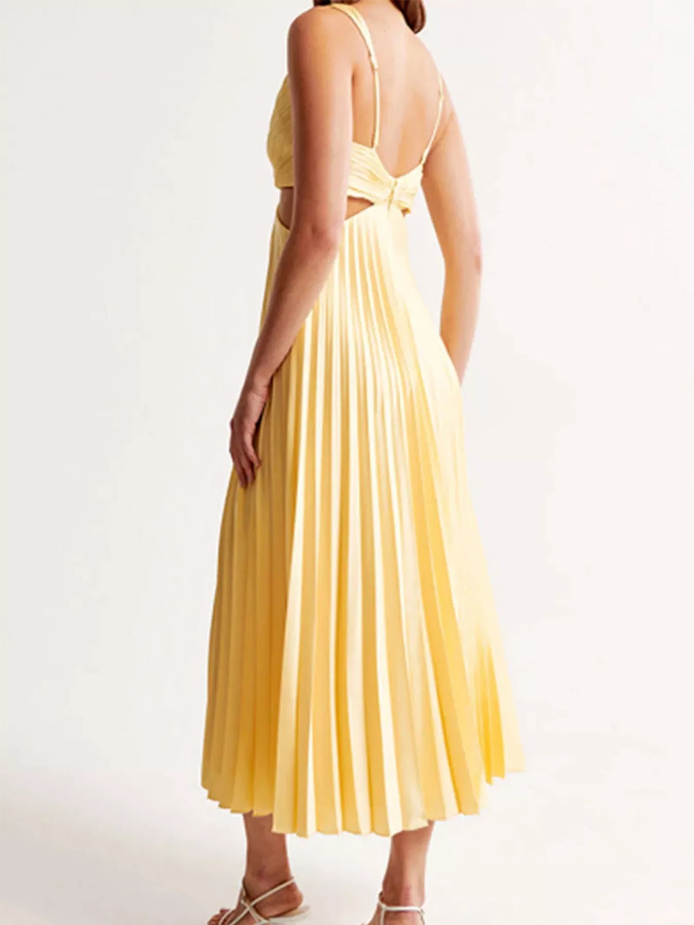 Elegant Pleated Midi Dress with Cut-out Details