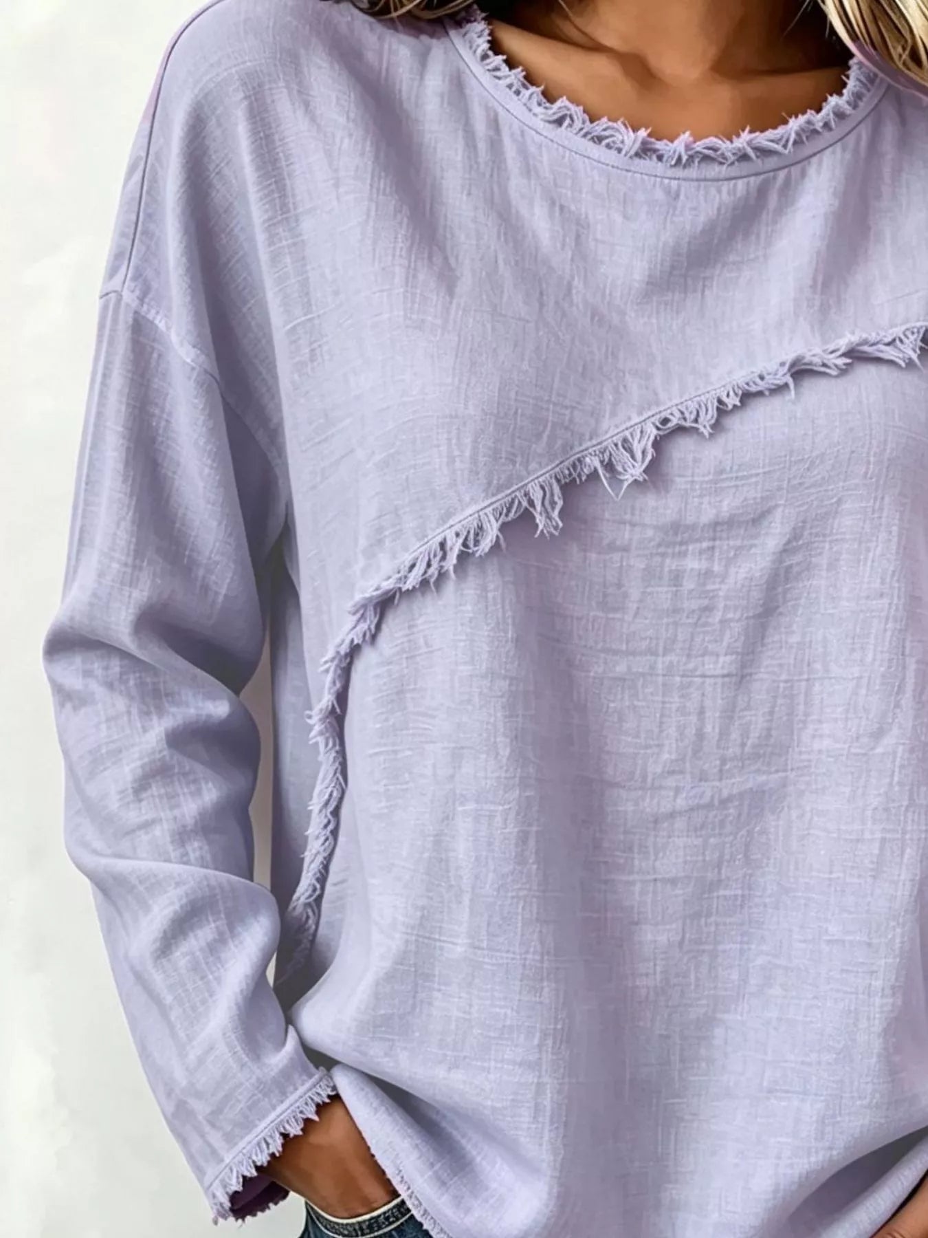 Frayed Hem Dropped Shoulder Blouse