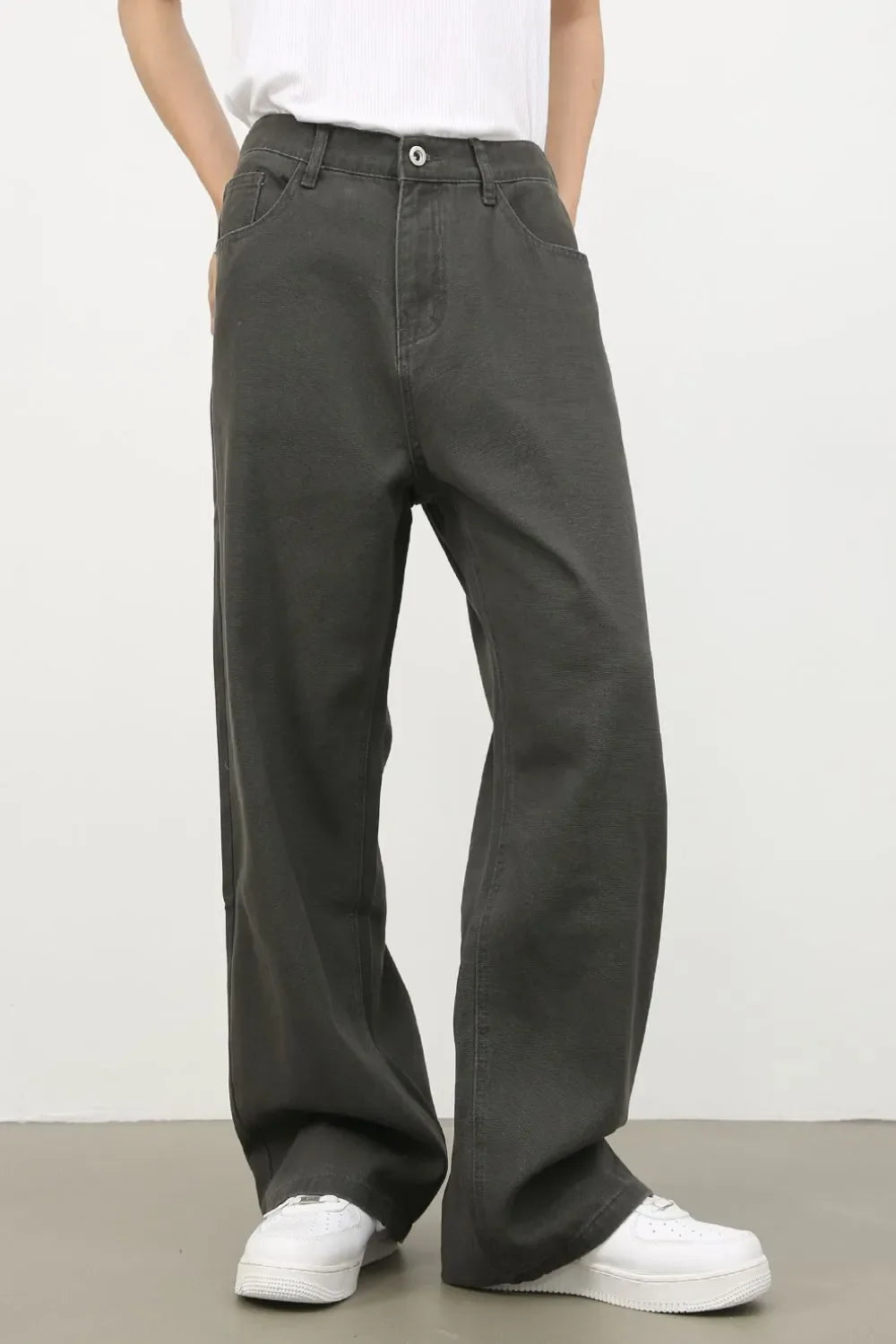 Men's Half Elastic Waist Jeans with Pockets