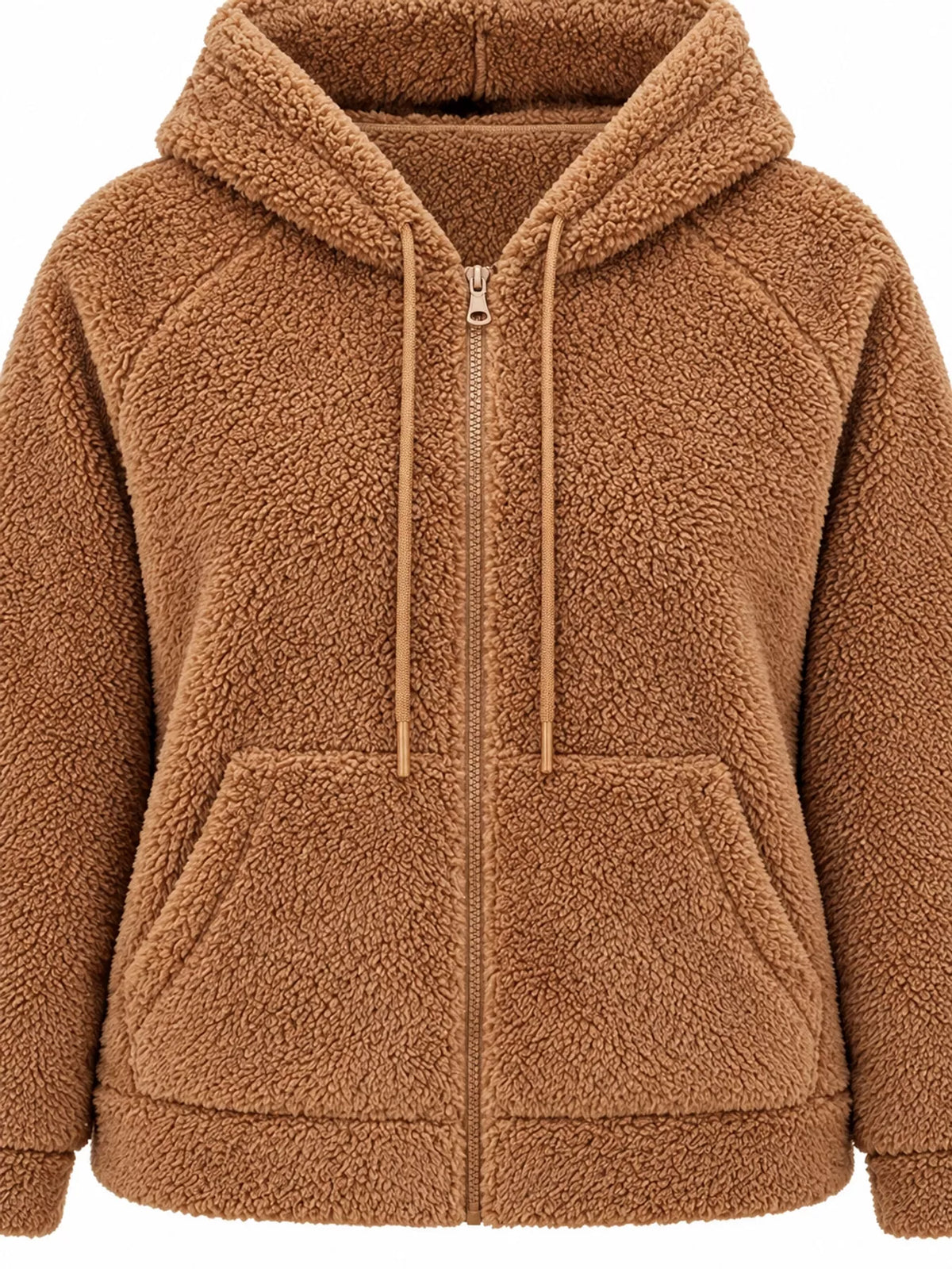 Drawstring Sherpa Zip-Up Hoodie