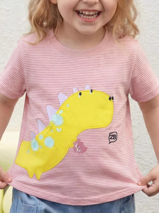 Children's Striped Dinosaur Short Sleeve Tee