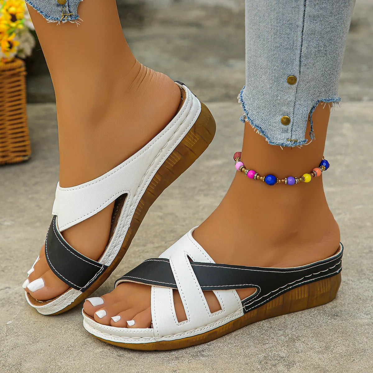 Cutout Open Toe Wedge Sandals