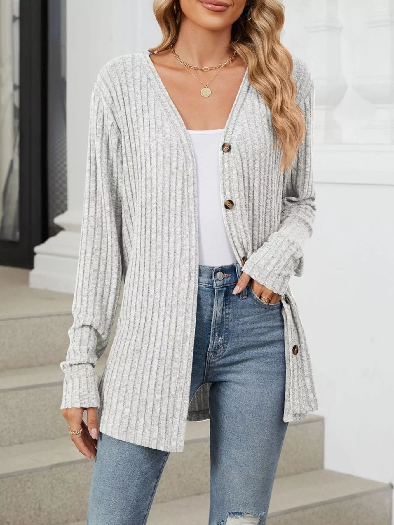 Ribbed Button-Up Cardigan