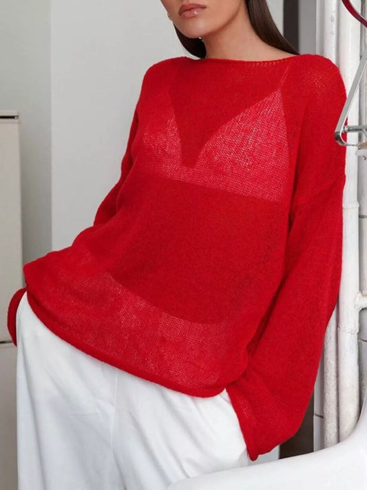 Boat Neck Dropped Shoulder Sweater