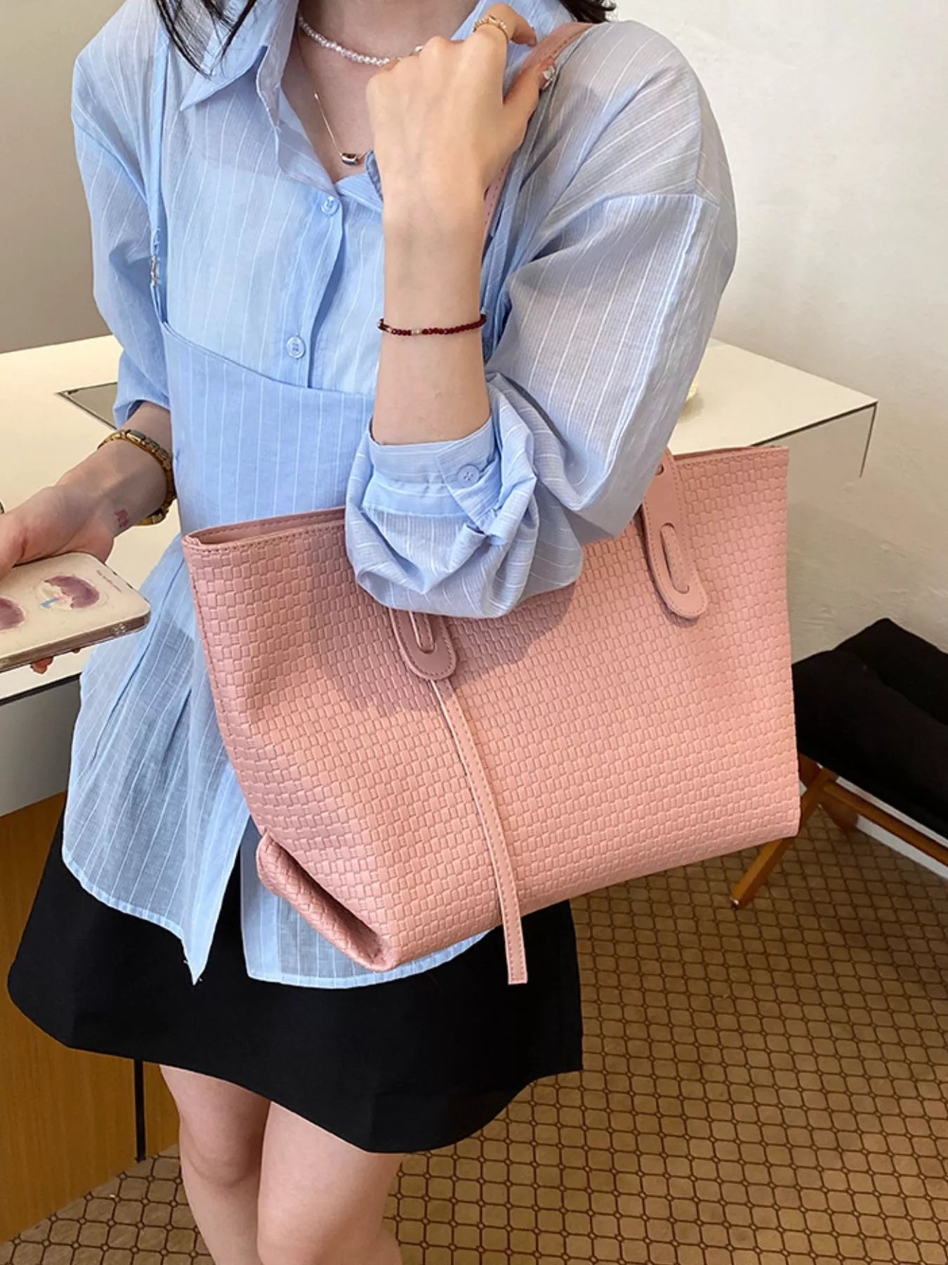 Leather Texture Tote Bag