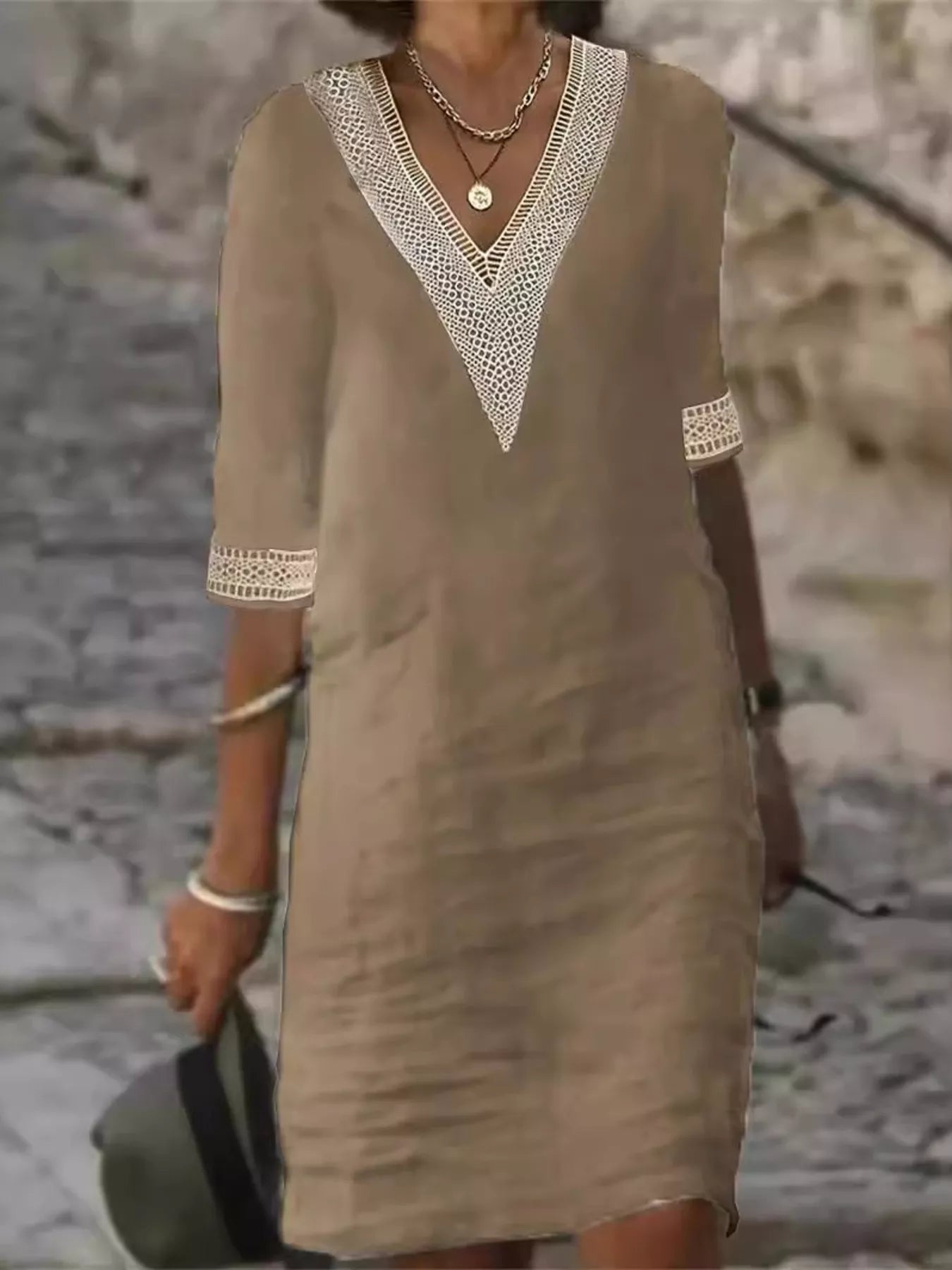 Full Size V-Neck Half Sleeve Dress Plus Size