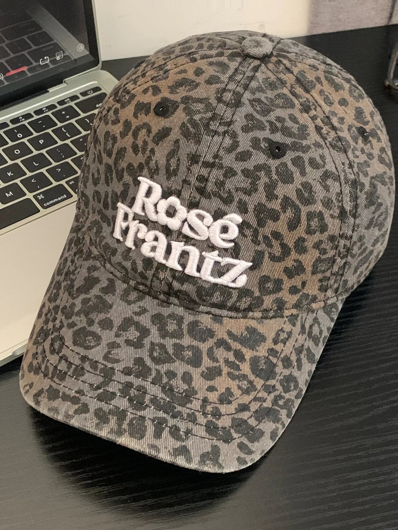 Leopard Print Baseball Cap with Embroidered Letter