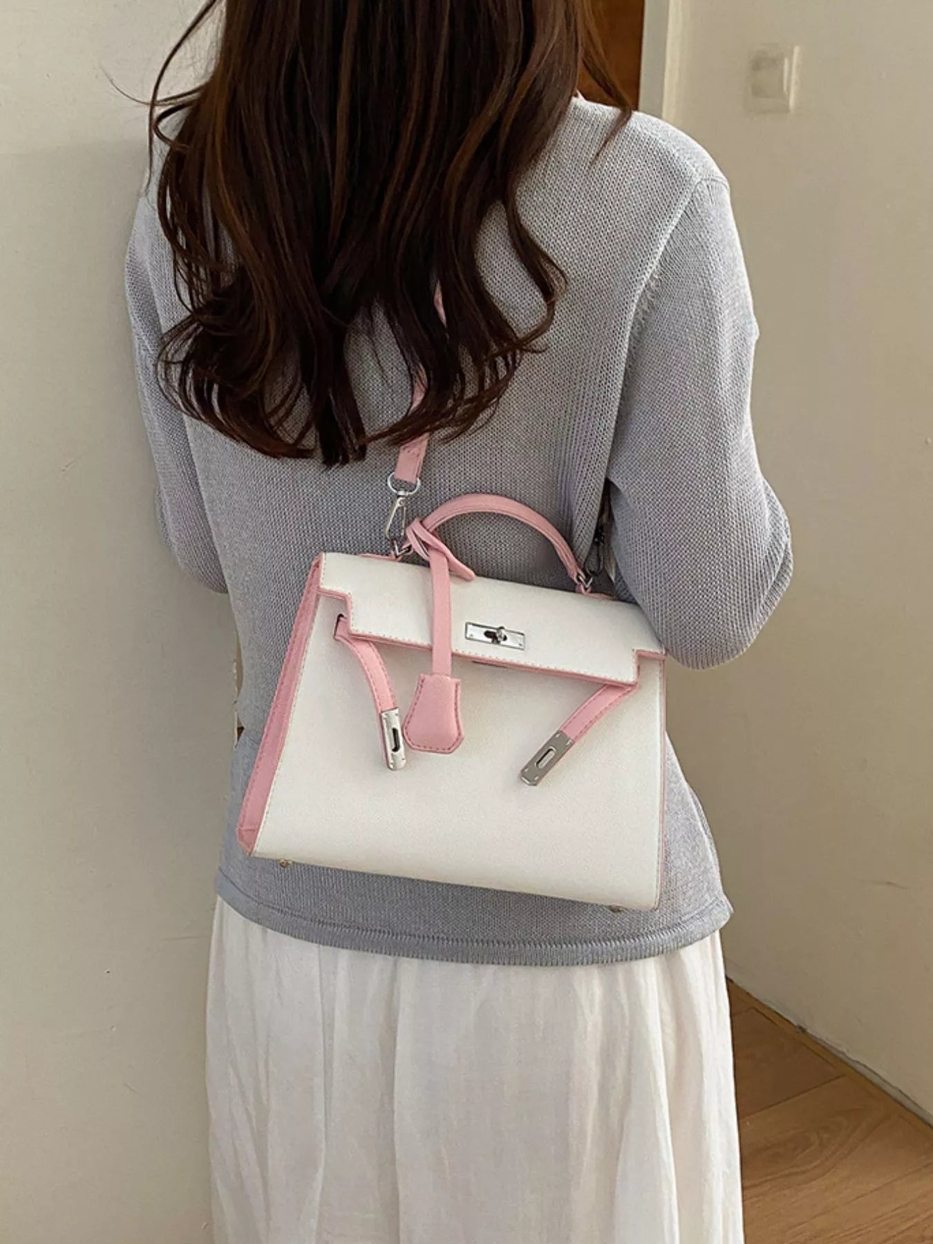 Contrast Trimmed Top-Handle Crossbody Bag