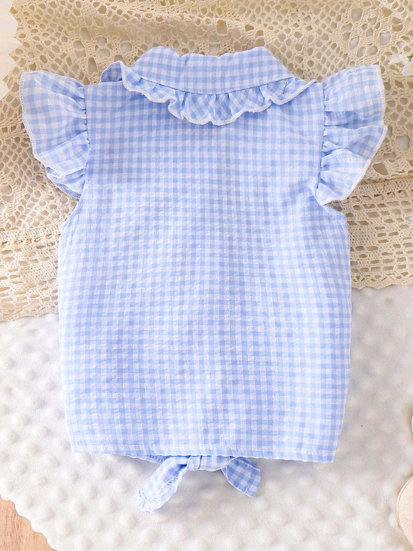 Children's Gingham Ruffle Collar Sleeveless Shirt