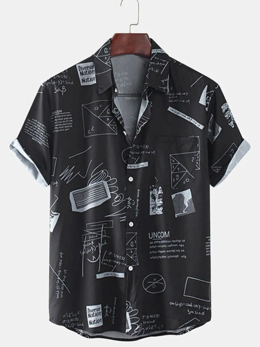Men's Full Size Printed Button Up Short Sleeve Shirt Plus Size