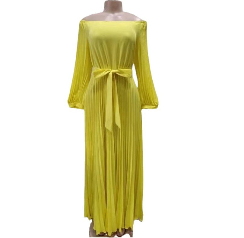 Long Pleated One-shoulder Dress Loose Large Size