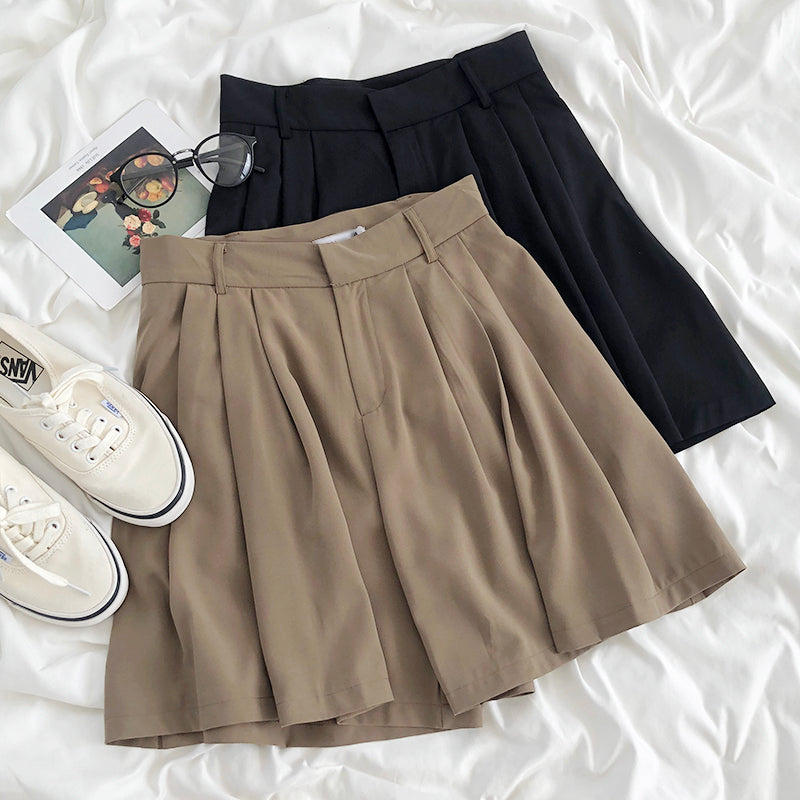 High waist pleated wide leg culottes