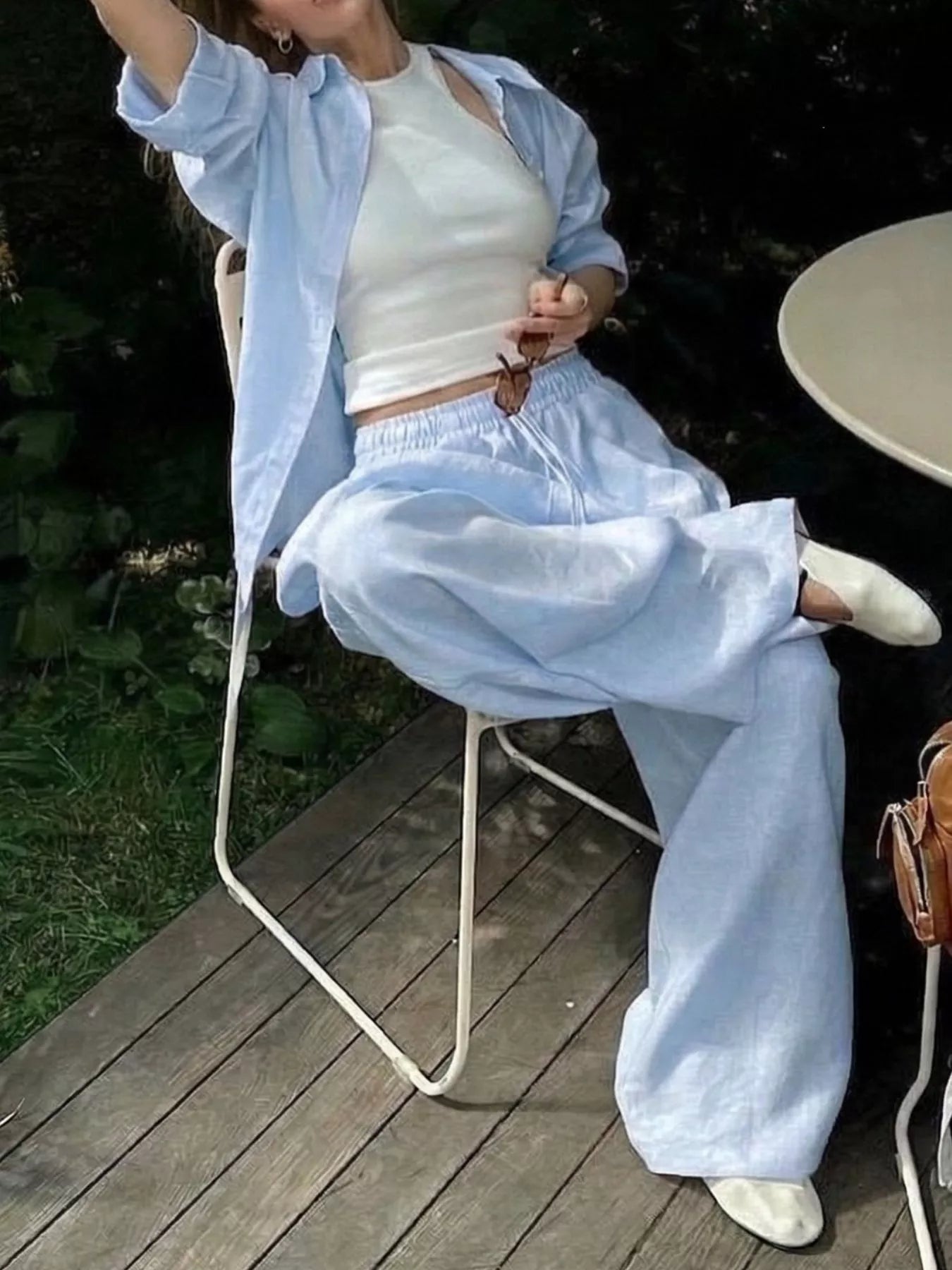 Button Up Shirt and Drawstring Pants Set