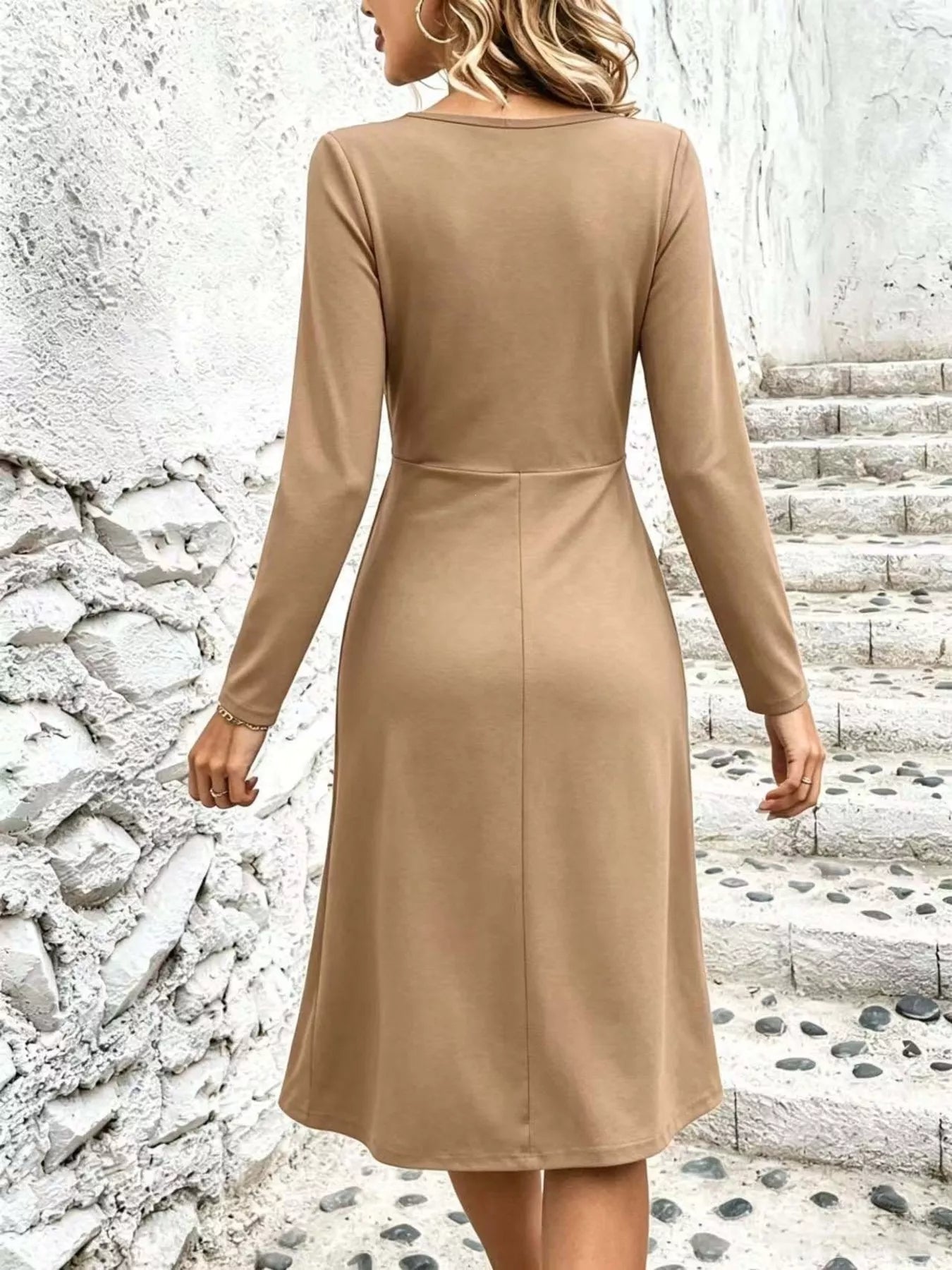 Surplice Long Sleeve Midi Dress