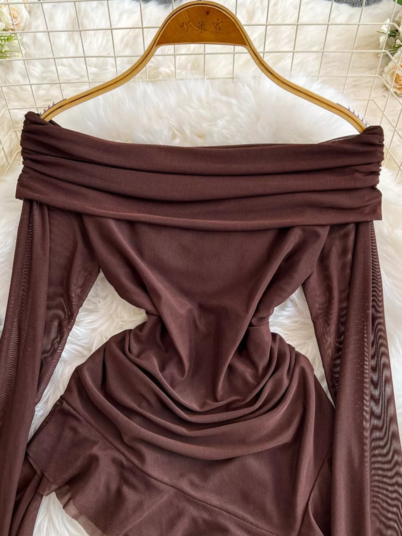 Off-Shoulder Ruffled Mesh Top